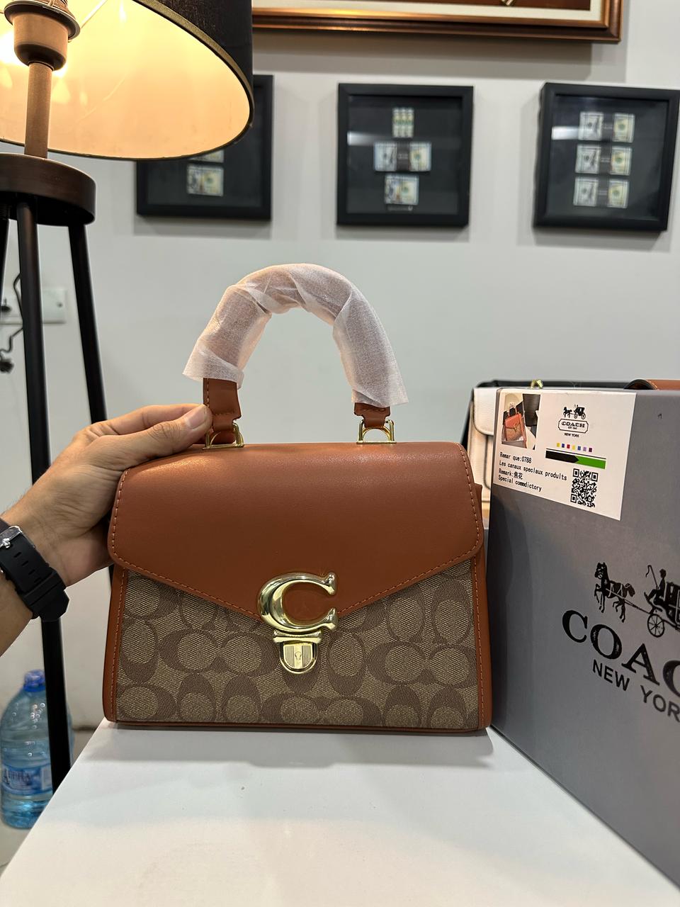 Coach Sammy Top Handle Bag Brown Leather Satchel Bag