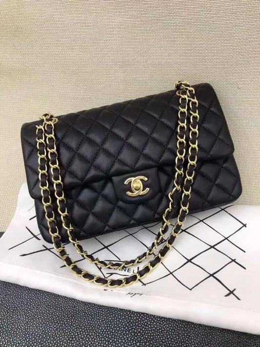 CHANEL Classic Double Flap Bag Black Quilted Leather Handbag